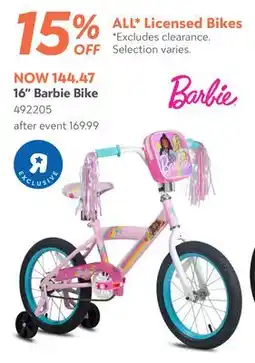 Toys R us Barbie Licensed Bikes offer