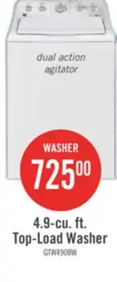 The Brick GE 4.9 Cu. FT. Top Load Dual Action Agitator Washer with SaniFresh Cycle - GTW490BMRWS offer