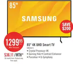 The Brick Samsung 85 4K UHD Direct Lit PurColour HDR10+ 60Hz Smart TV (UN85DU7100FXZC) offer