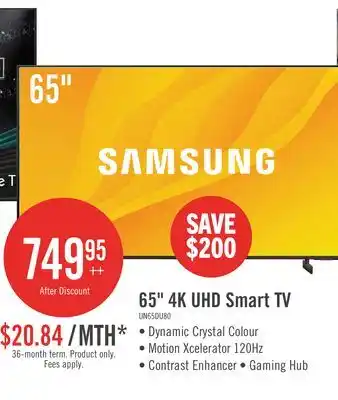 The Brick Samsung 65 4K UHD Edge Lit Dynamic Crystal Colour HDR10+ 60Hz Smart TV (UN65DU8000FXZC) offer