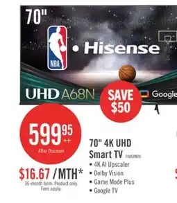The Brick Hisense 70 4K UHD HDR10 Dolby Vision 60Hz Google Smart TV (70A68N) offer
