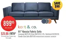 The Brick Kort & Co. Kassia 90.6 Linen-Look Fabric Sofa with Wood Base and Legs - Blue offer