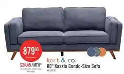 The Brick Kort & Co. Kassia 80 Linen-Look Fabric Condo Size Sofa with Wood Base and Legs - Blue offer