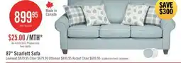 The Brick Made in Canada Scarlett 87 Chenille Fabric Sofa with Rolled Arms and Accent Pillows - Marine Blue offer