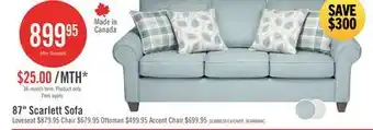 The Brick Made in Canada Scarlett 87 Chenille Fabric Sofa with Rolled Arms and Accent Pillows - Marine Blue offer