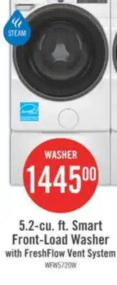 The Brick Whirlpool 5.2 Cu. Ft. Smart Front-Load Washer with FreshFlow Vent System - White - WFW5720RW offer