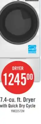 The Brick Whirlpool 7.4 Cu. Ft. Smart Electric Dryer with Wrinkle Shield - White - YWED5720RW offer