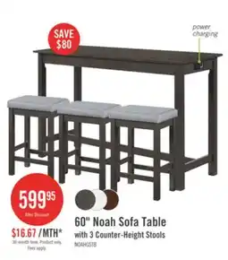 The Brick Noah 60 Modern Sofa Table with 3 Counter-Height Stools and USB Ports - Grey offer