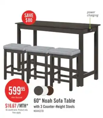 The Brick Noah 60 Modern Sofa Table with 3 Counter-Height Stools and USB Ports - Grey offer