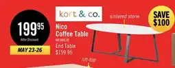 The Brick Kort & Co. Nico 51 Modern Oval Coffee Table - White Sinetered Stone with Dark Grey Metal Legs offer