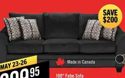 The Brick Made in Canada Febe 100 Chenille Fabric Sofa with Flared Arms and Accent Pillows - Charcoal Grey offer