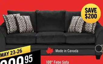 The Brick Made in Canada Febe 100 Chenille Fabric Sofa with Flared Arms and Accent Pillows - Charcoal Grey offer