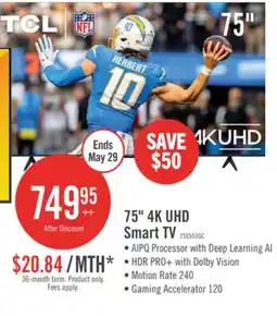 The Brick TCL 75 4K UHD LED HDR Pro+ 60Hz Google Smart TV (75S551G-CA) offer