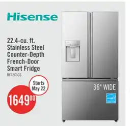 The Brick Hisense 36 22.4 Cu. Ft. French-Door Refrigerator - Stainless Steel - RF225C3CSEI offer