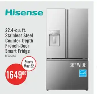 The Brick Hisense 36 22.4 Cu. Ft. French-Door Refrigerator - Stainless Steel - RF225C3CSEI offer
