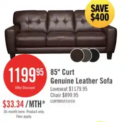 The Brick Curt 85 Genuine Leather Sofa with Button Tufting - Brown offer