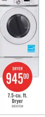 The Brick Samsung 7.5 Cu. Ft. Electric Dryer - White - Stackable - DVE45T6005W/AC offer