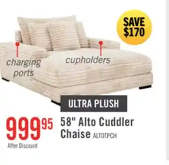 The Brick Alto 58 Ultra Plush Faux Fur Fabric Chaise Lounge with Dual Cupholders and USB Port - Taupe offer