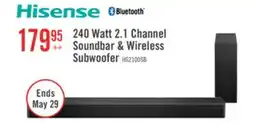 The Brick Hisense 2.1 CH Dolby Audio DTS Virtual:X Soundbar with Wireless 240W Subwoofer (HS2100) offer