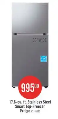 The Brick Samsung 30 17.6 Cu. Ft. Smart Top-Freezer Refrigerator - Stainless Steel - RT18DG6500SRAC offer