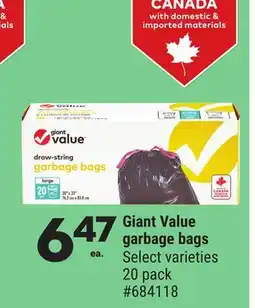 Giant Tiger Giant Value garbage bags offer