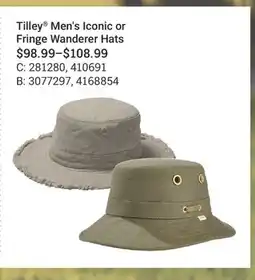 Cabela's Tilley Men's Iconic or Fringe Wanderer Hats offer