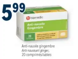Familiprix Biomedic ginger anti-nauseant tablets 20un offer