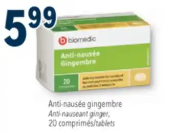Familiprix Biomedic ginger anti-nauseant tablets 20un offer