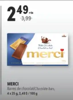 Familiprix MERCI, Barres de chocolat/Chocolate bars, 4 x 25 g offer
