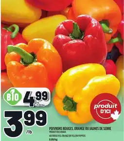 Metro POIVRONS ROUGES, ORANGE OU JAUNES DE SERRE | HOTHOUSE RED, ORANGE OR YELLOW PEPPERS offer