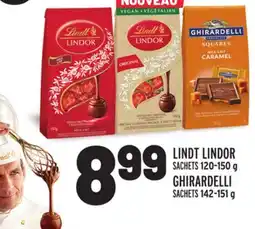 Metro LINDT LINDOR SACHETS 120 - 150 G, GHIRARDELLI SACHETS 142 - 151 G offer