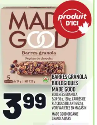 Metro BARRES GRANOLA BIOLOGIQUES MADE GOOD | MADE GOOD ORGANIC GRANOLA BARS offer