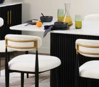 The Brick Kort & Co. Capri 7pc Dining Set with Table & 6 Chairs, Gold Accent, Pedestal Base, 72W - White offer