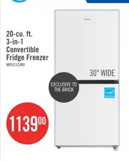 The Brick Midea 20 Cu. Ft. 3-in-1 Convertible Refrigerator-Freezer - White - MRU21C7BWW offer
