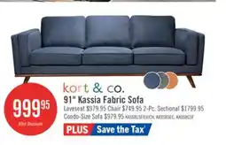 The Brick Kort & Co. Kassia 90.6 Linen-Look Fabric Sofa with Wood Base and Legs - Blue offer