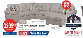 The Brick Scott Living Haven 3-Piece Right-Facing Chenille Fabric Sleeper Sectional with Storage Chaise - Grey offer