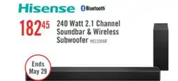 The Brick Hisense 2.1 CH Dolby Audio DTS Virtual:X Soundbar with Wireless 240W Subwoofer (HS2100) offer