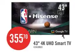 The Brick Hisense 43 4K UHD HDR10 Dolby Vision 60Hz Google Smart TV (43A68N) offer