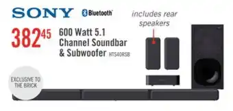 The Brick SONY 5.1 CH Dolby Digital Soundbar with Subwoofer and Wireless Rear Speakers (HTS40R) offer