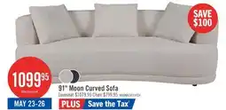 The Brick Moon 91 Fabric Curved Sofa with Accent Pillows - Wooly Almond White offer