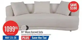 The Brick Moon 91 Fabric Curved Sofa with Accent Pillows - Wooly Almond White offer