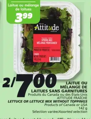 IGA ATTITUDE FRAÎCHE LETTUCE OR LETTUCE MIX WITHOUT TOPPINGS offer