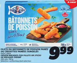 IGA HIGH LINER FROZEN BREADED FISH FILLETS OR STICKS OR BREADED SHRIMP offer