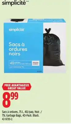 Canadian Tire Simplicite 75L Garbage Bags, 40-Pack offer