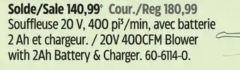 Canadian Tire Certified 20V 400CFM Blower with 2Ah Battery & Charger offer