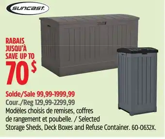 Canadian Tire Suncast Selected Storage Sheds, Deck Boxes and Refuse Container offer