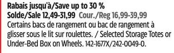 Canadian Tire Selected Storage Totes or Under-Bed Box on Wheels offer