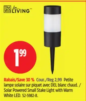 Canadian Tire For Living Solar Powered Small Stake Light with Warm White LED offer