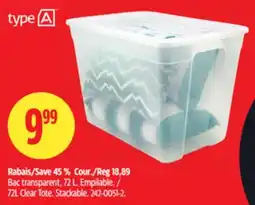 Canadian Tire Type-A 72L Clear Tote offer