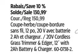 Canadian Tire WORX 20V Cordless Grass Trimmer & Edger, 12 with 2Ah Battery & Charger offer